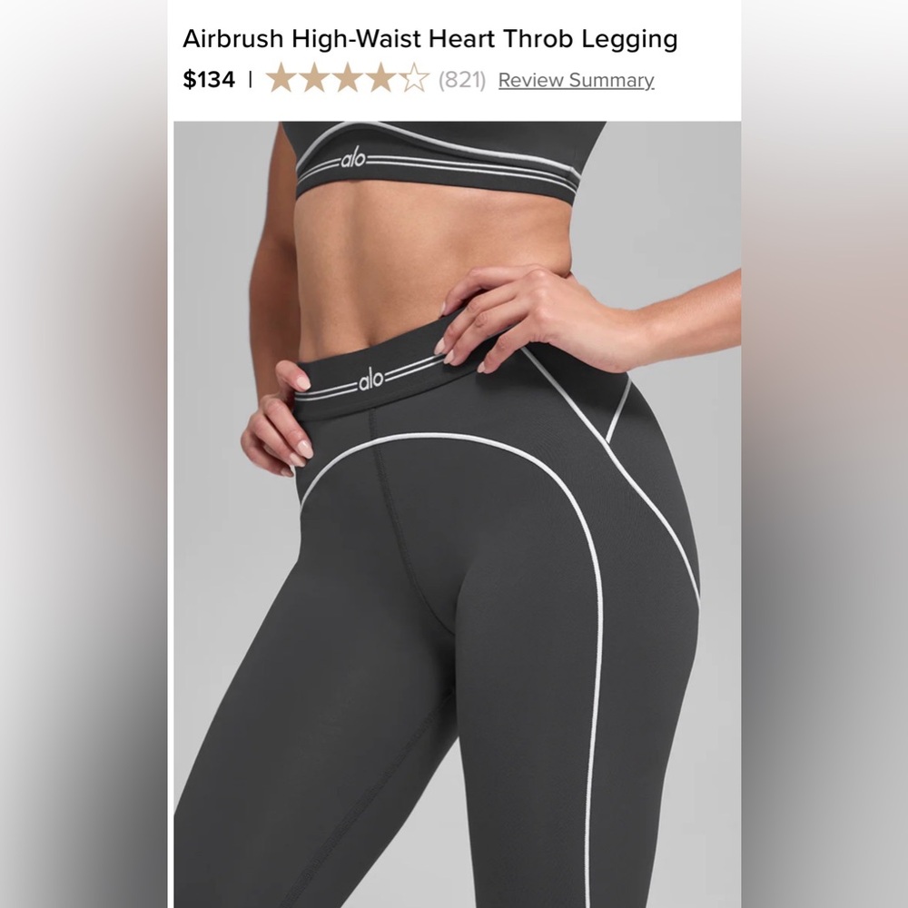ALO Yoga Women's Charcoal Gray High-Waist Leggings with White Piping
